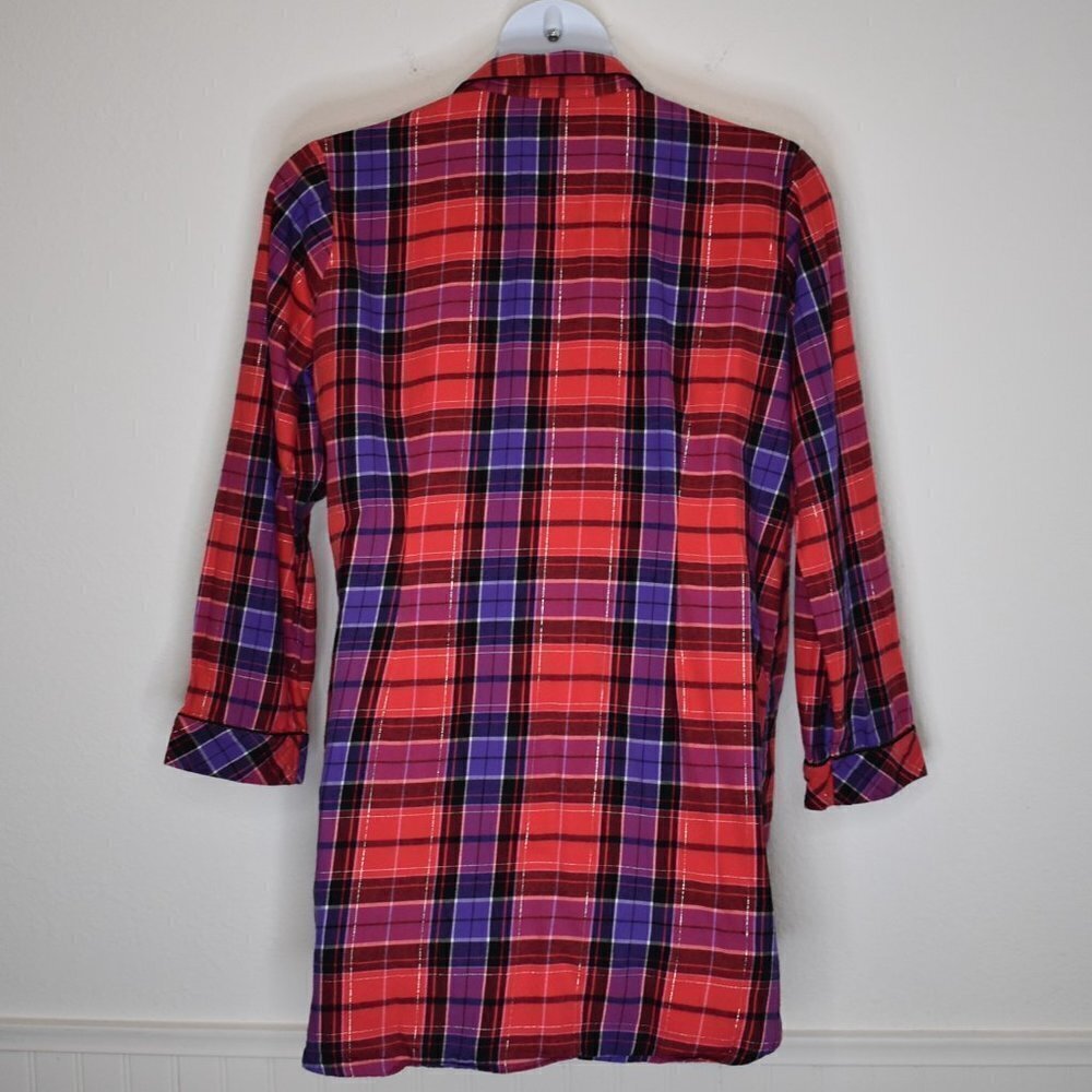 Victorias Secret Flannel Pajama Top Plaid Sz L Tunic Sleep Cabincore Western - Picture 7 of 15